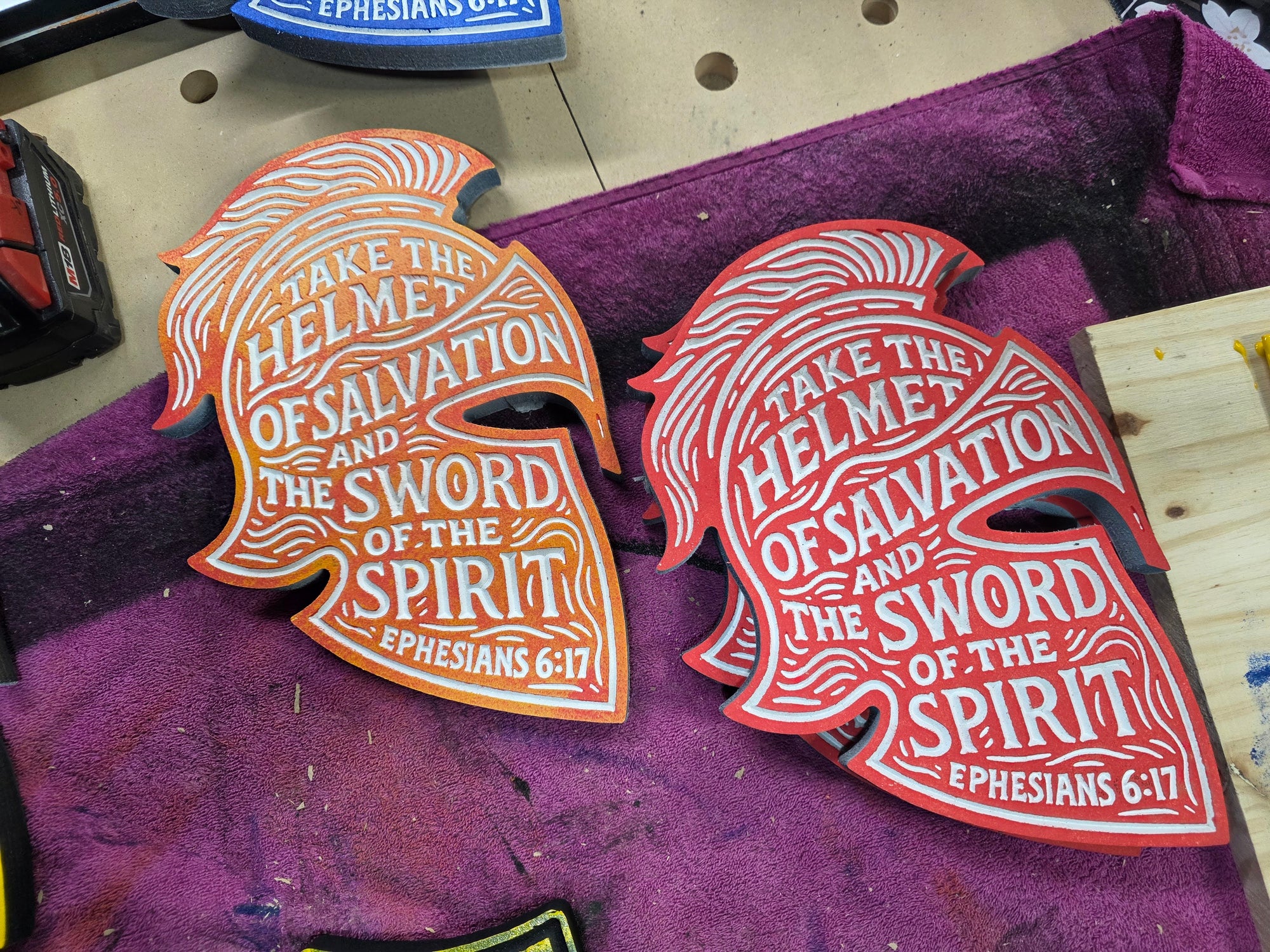 Helmet of Salvation Wall Carving – Ephesians 6:17 | Handcrafted MDF Armor of God Decor