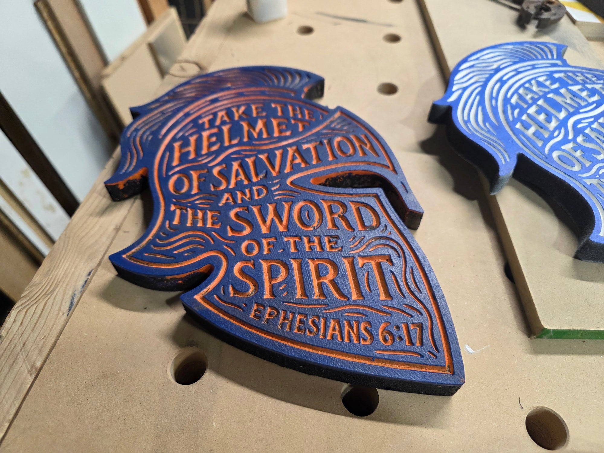 Helmet of Salvation Wall Carving – Ephesians 6:17 | Handcrafted MDF Armor of God Decor
