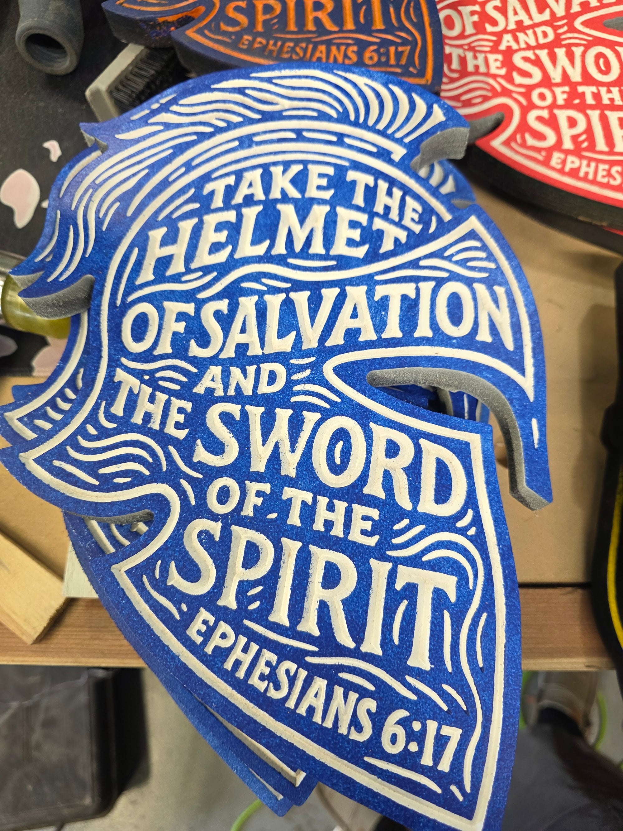 Helmet of Salvation Wall Carving – Ephesians 6:17 | Handcrafted MDF Armor of God Decor