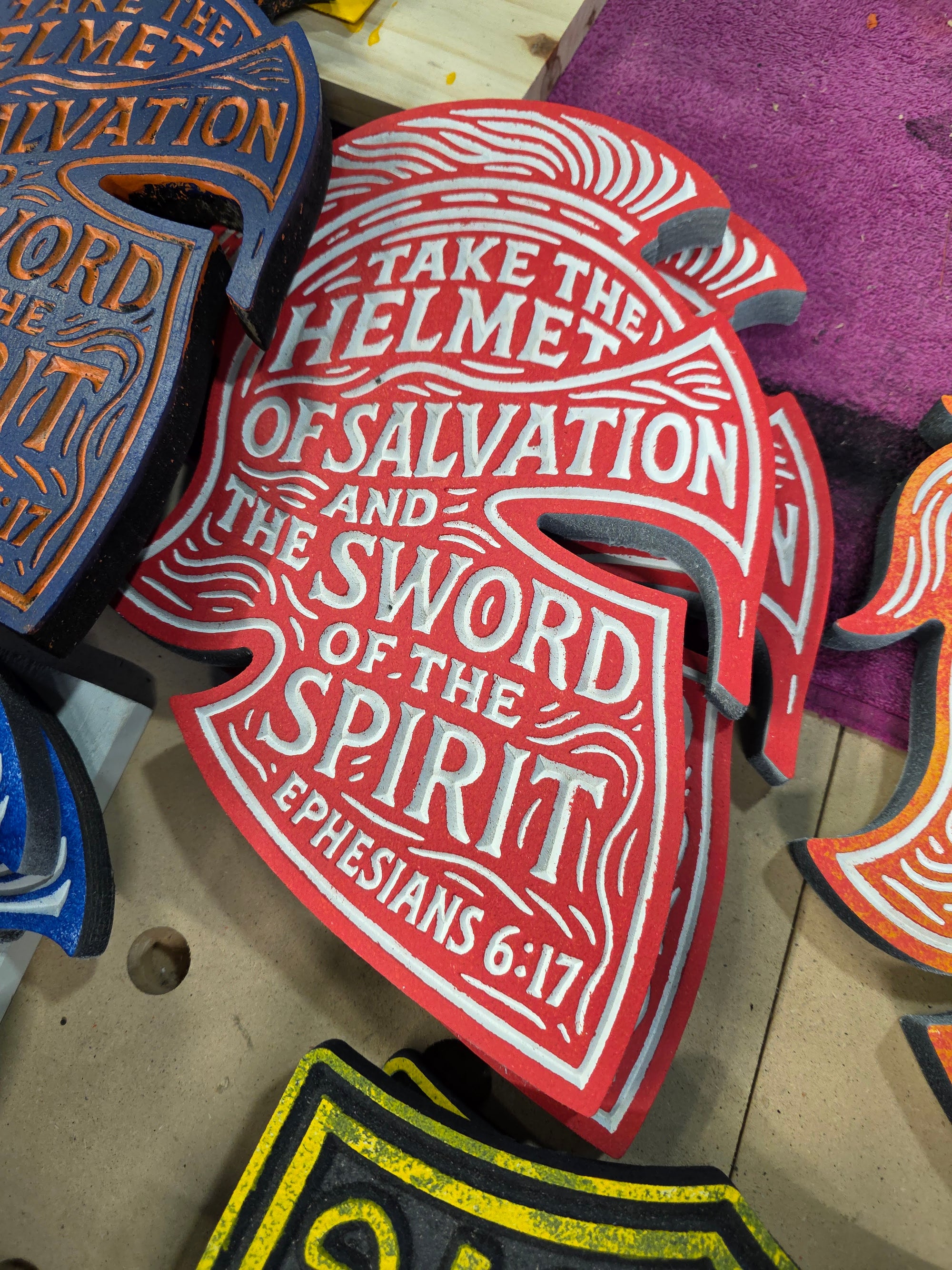 Helmet of Salvation Wall Carving – Ephesians 6:17 | Handcrafted MDF Armor of God Decor