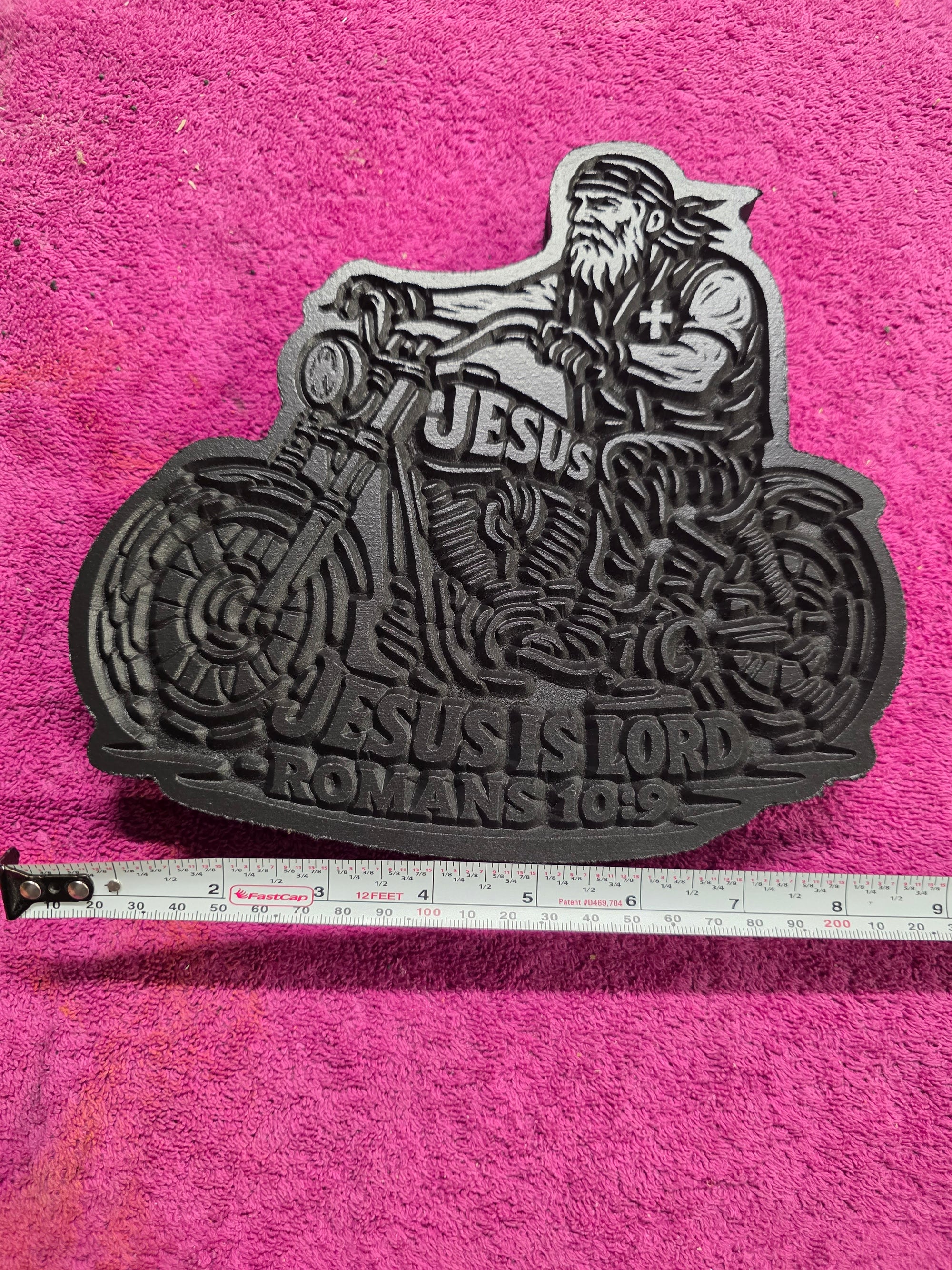 Biker Carving – “Jesus Is Lord” | Romans 10:9 – 8" MDF Wall Art