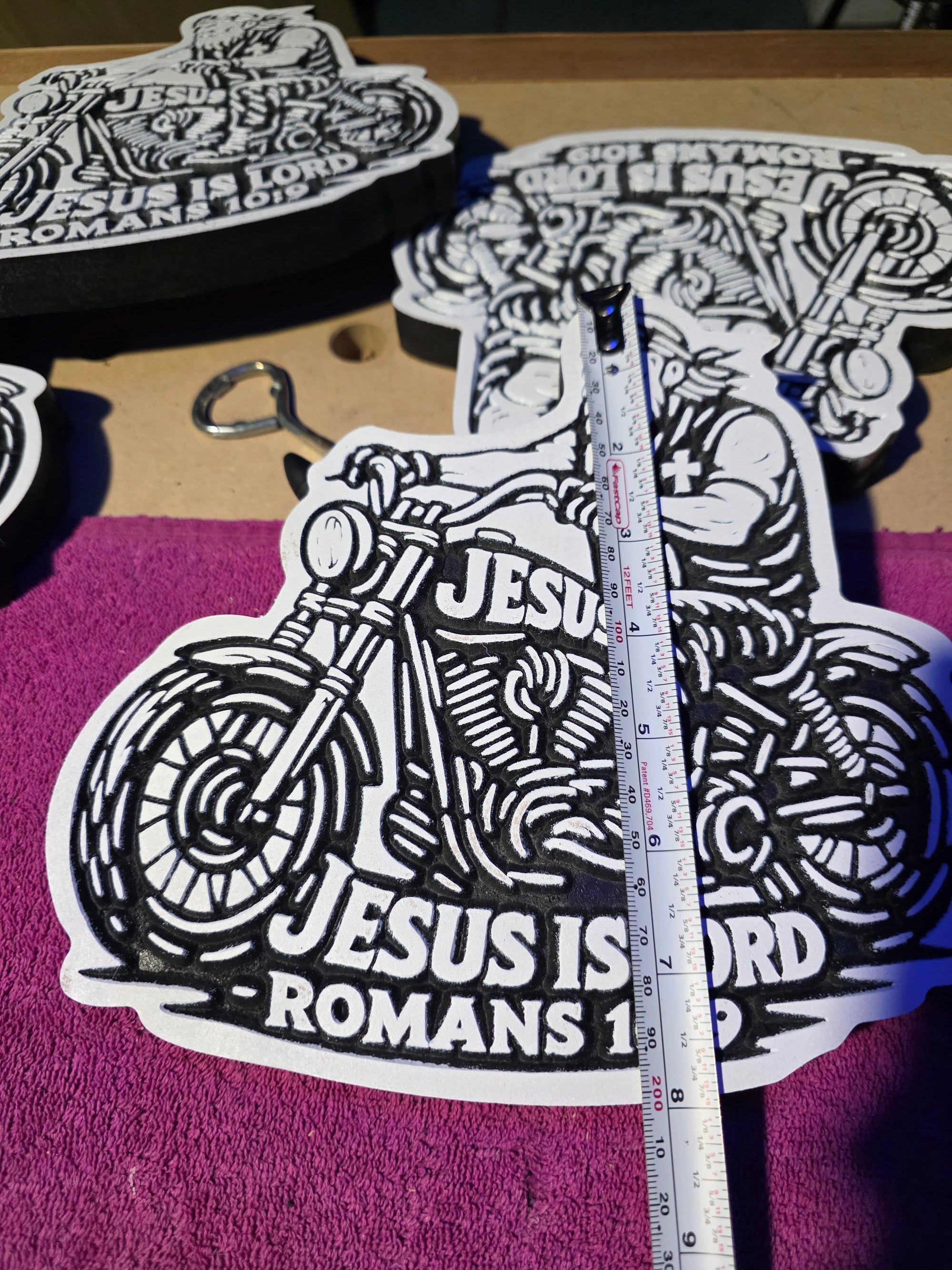 Biker Carving – “Jesus Is Lord” | Romans 10:9 – 8" MDF Wall Art