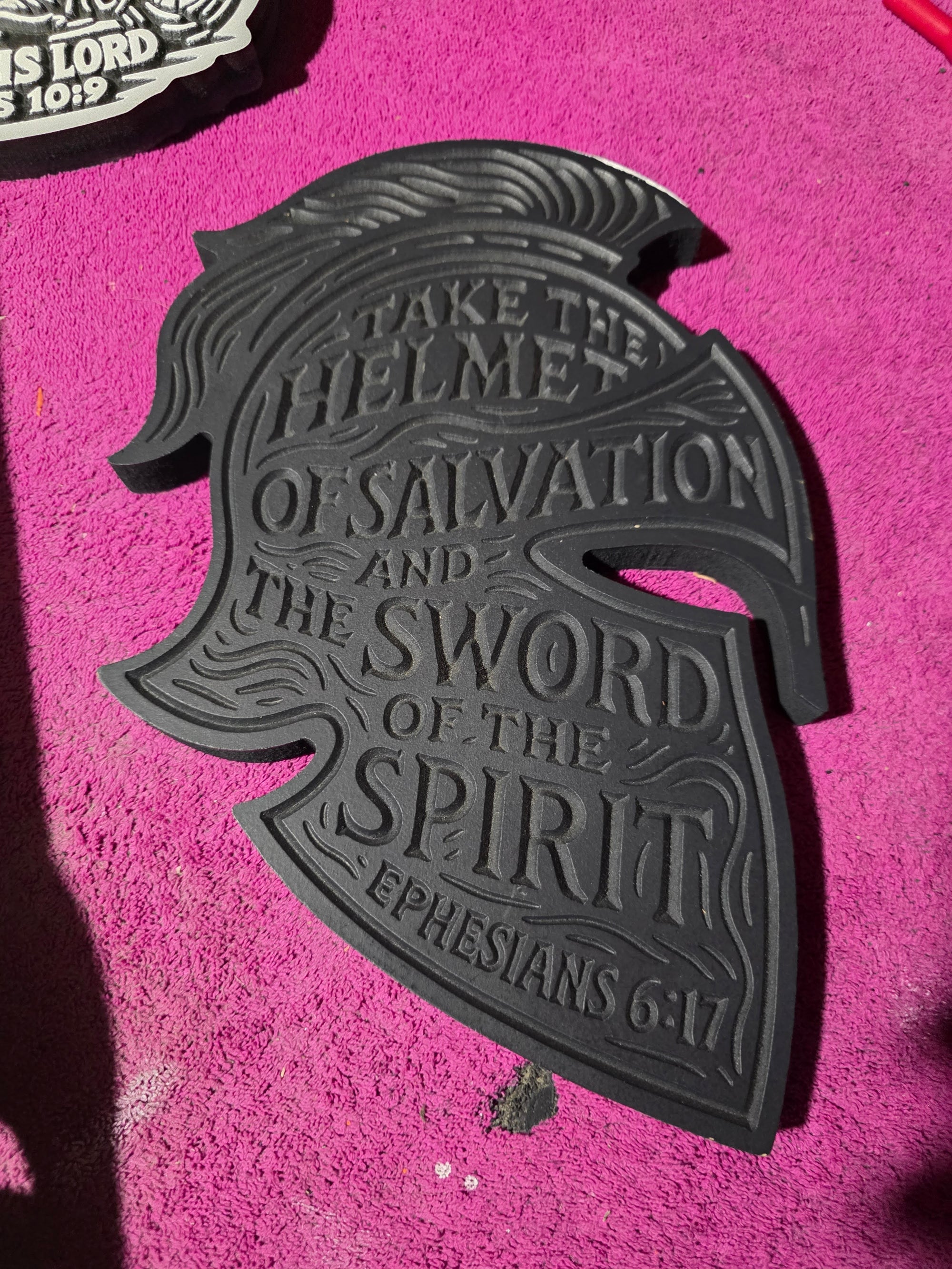 Helmet of Salvation Wall Carving – Ephesians 6:17 | Handcrafted MDF Armor of God Decor