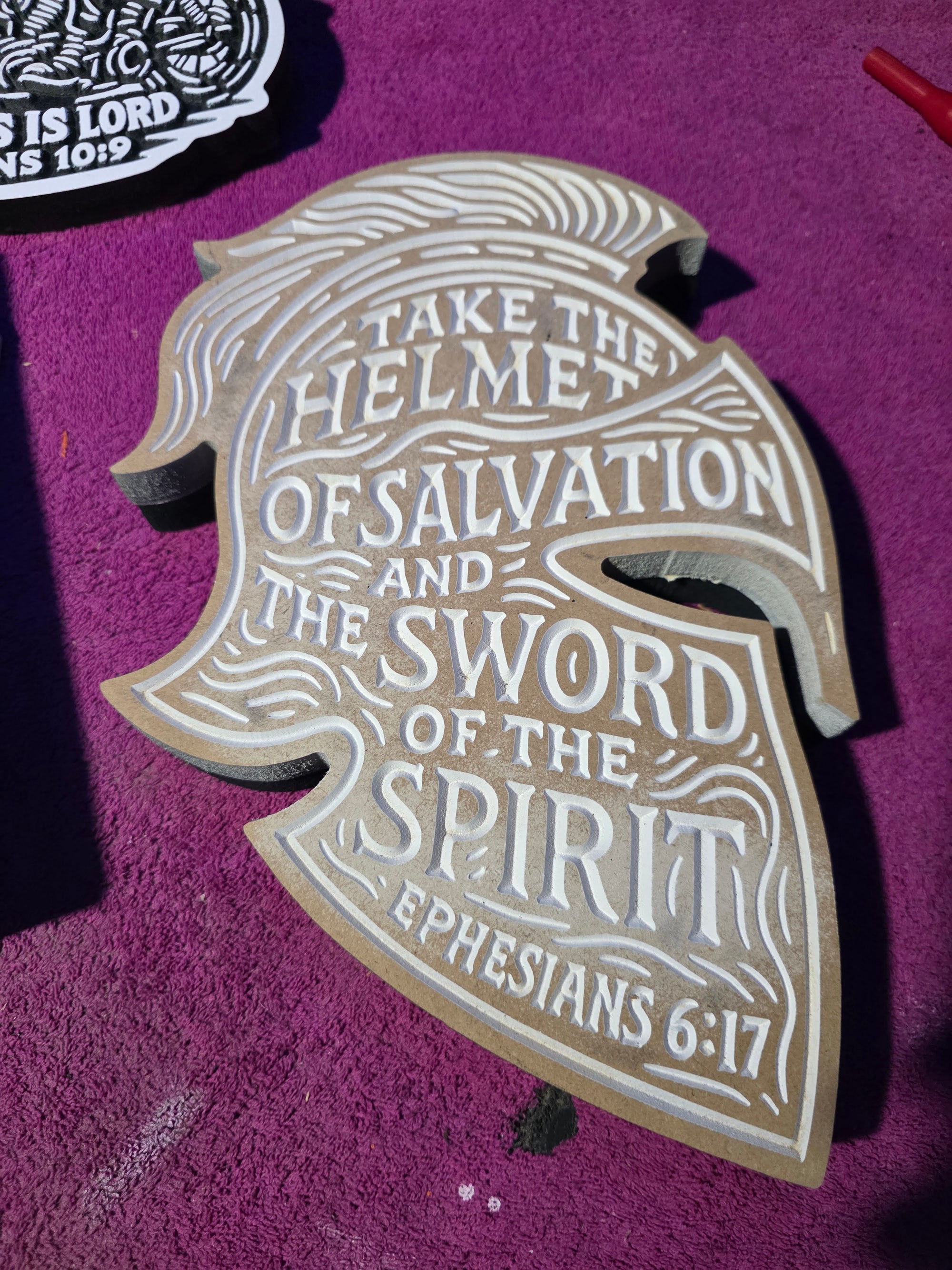 Helmet of Salvation Wall Carving – Ephesians 6:17 | Handcrafted MDF Armor of God Decor