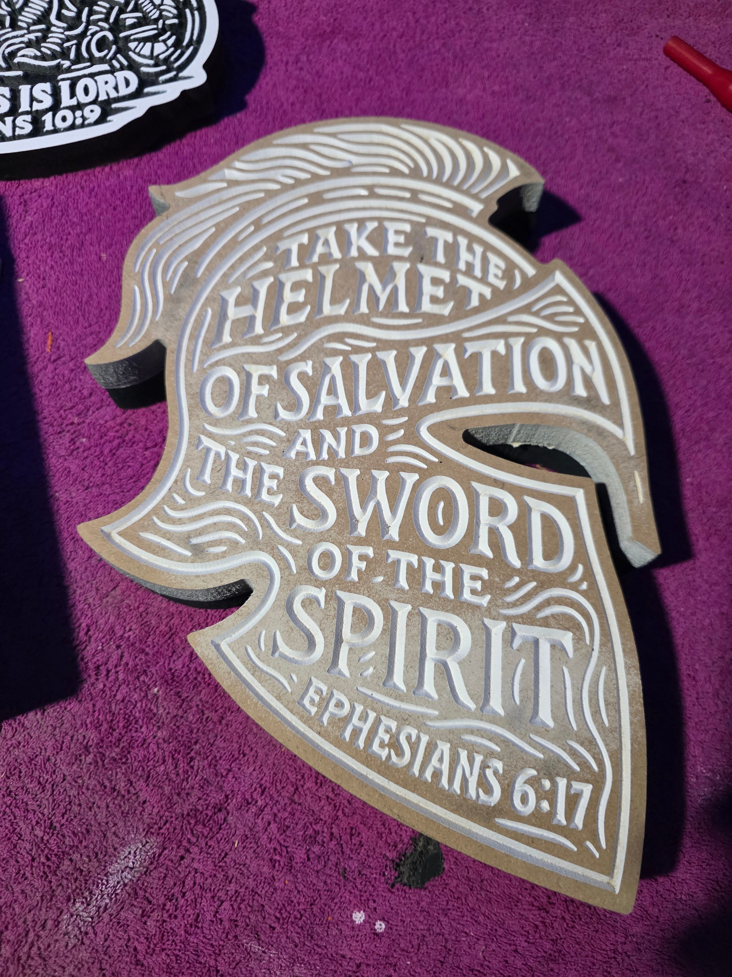 Helmet of Salvation Wall Carving – Ephesians 6:17 | Handcrafted MDF Armor of God Decor