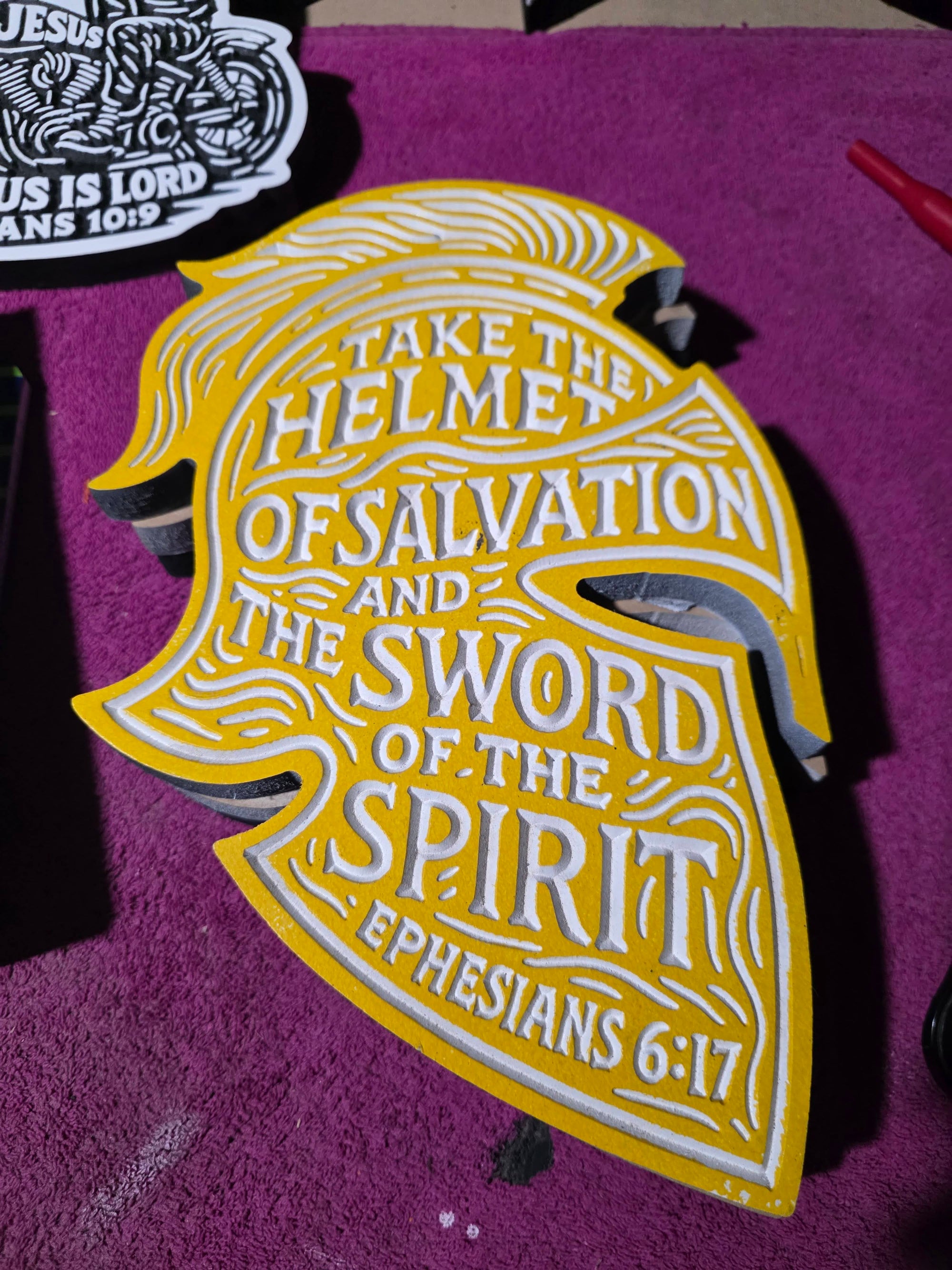 Helmet of Salvation Wall Carving – Ephesians 6:17 | Handcrafted MDF Armor of God Decor
