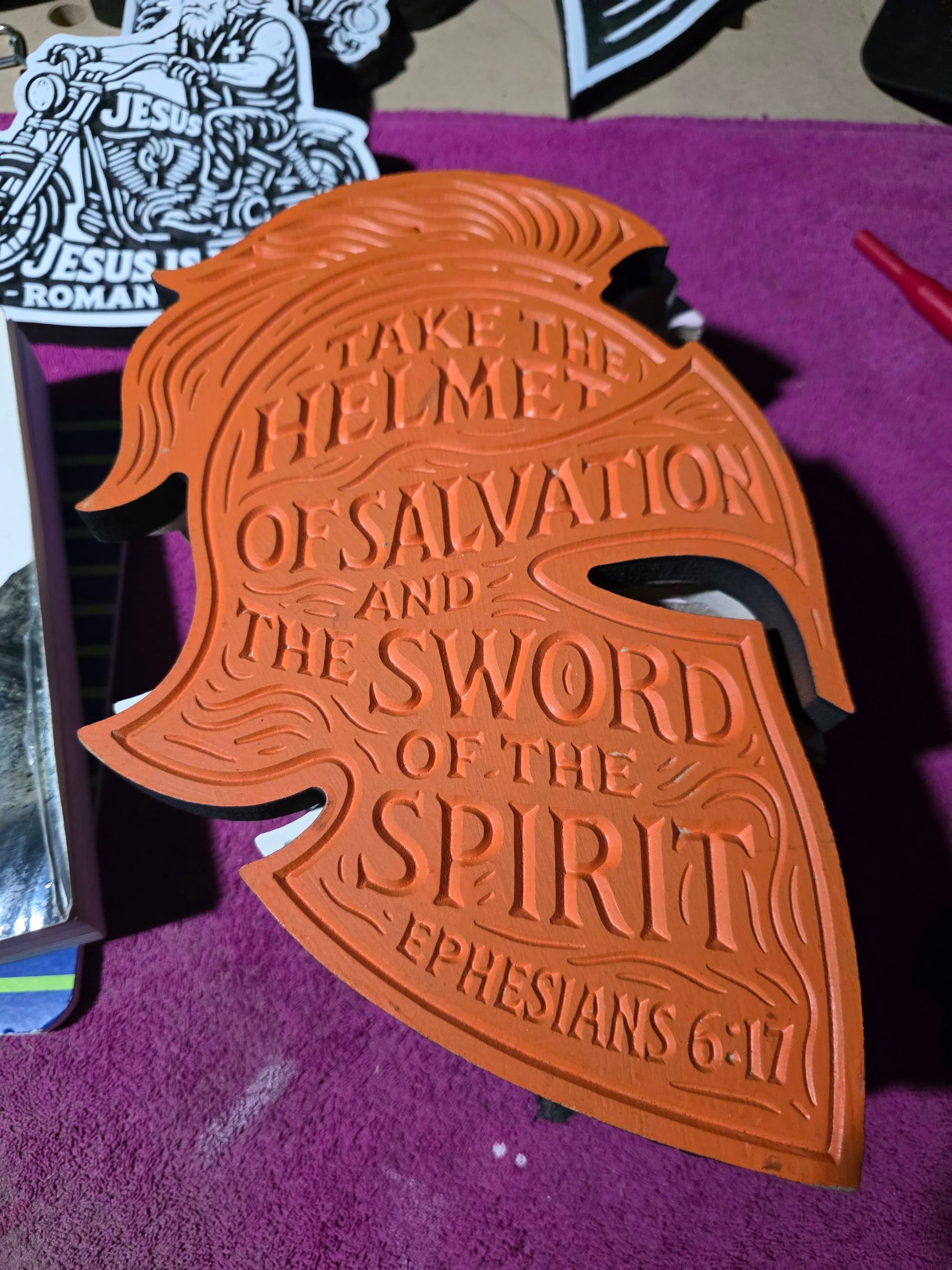 Helmet of Salvation Wall Carving – Ephesians 6:17 | Handcrafted MDF Armor of God Decor