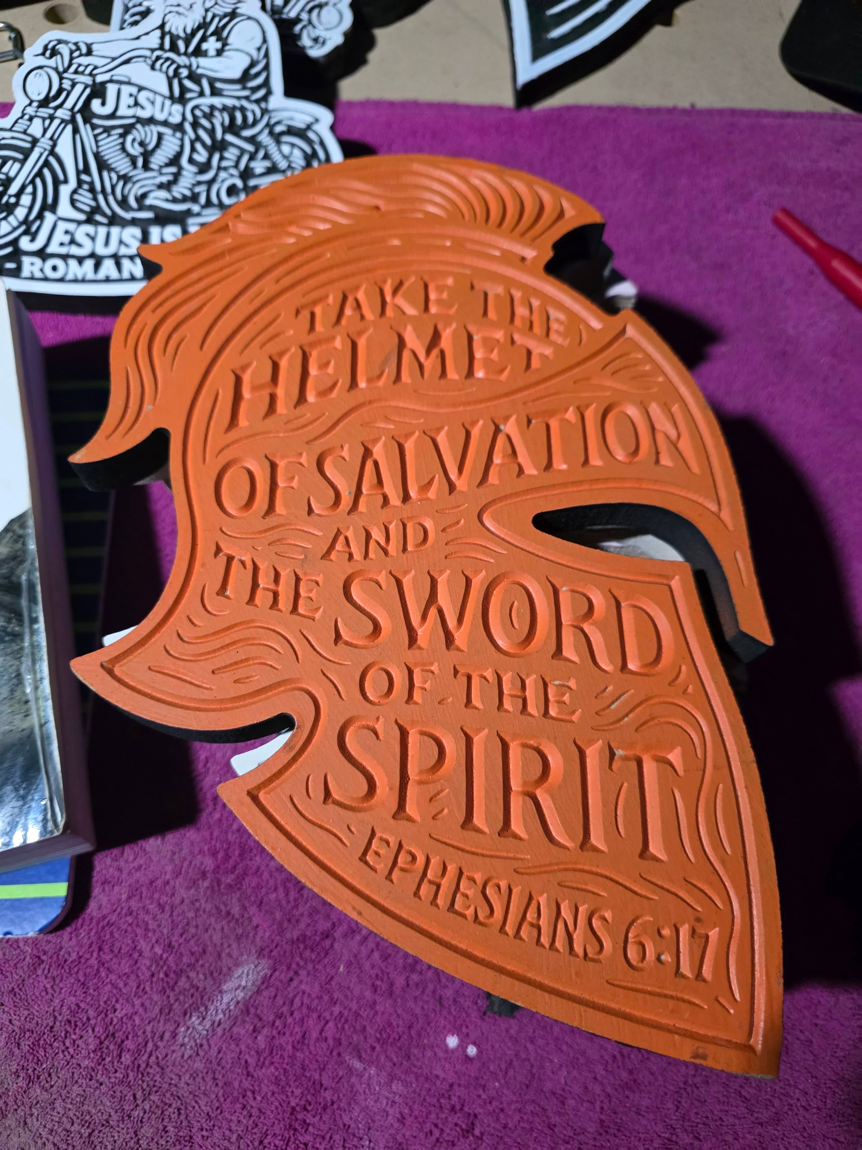 Helmet of Salvation Wall Carving – Ephesians 6:17 | Handcrafted MDF Armor of God Decor