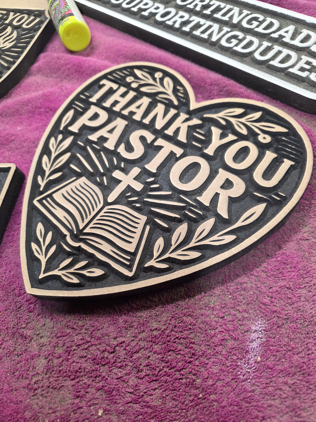 “Thank You Pastor” Heart Carving – 8” Handmade Christian Gift