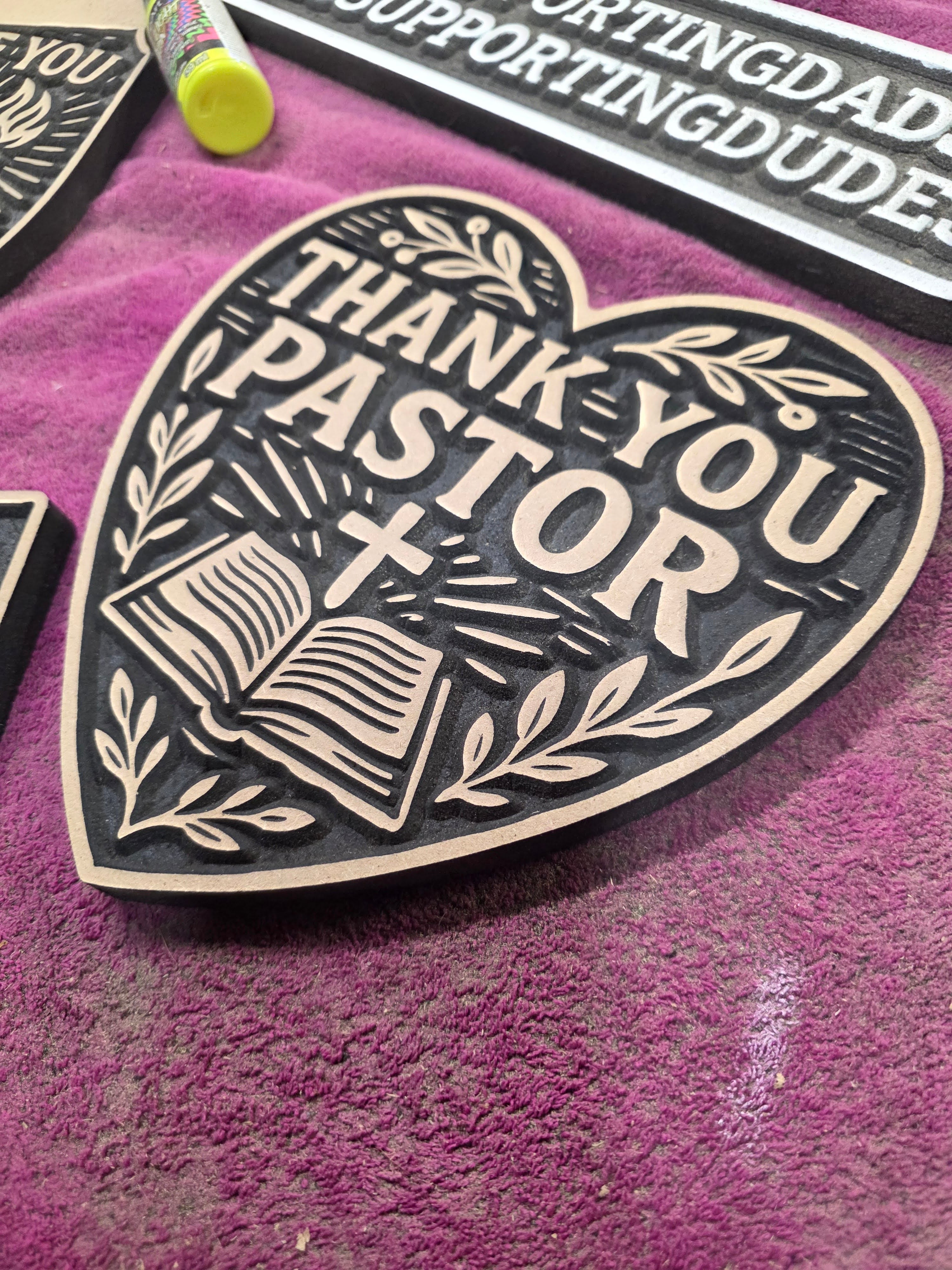 “Thank You Pastor” Heart Carving – 8” Handmade Christian Gift