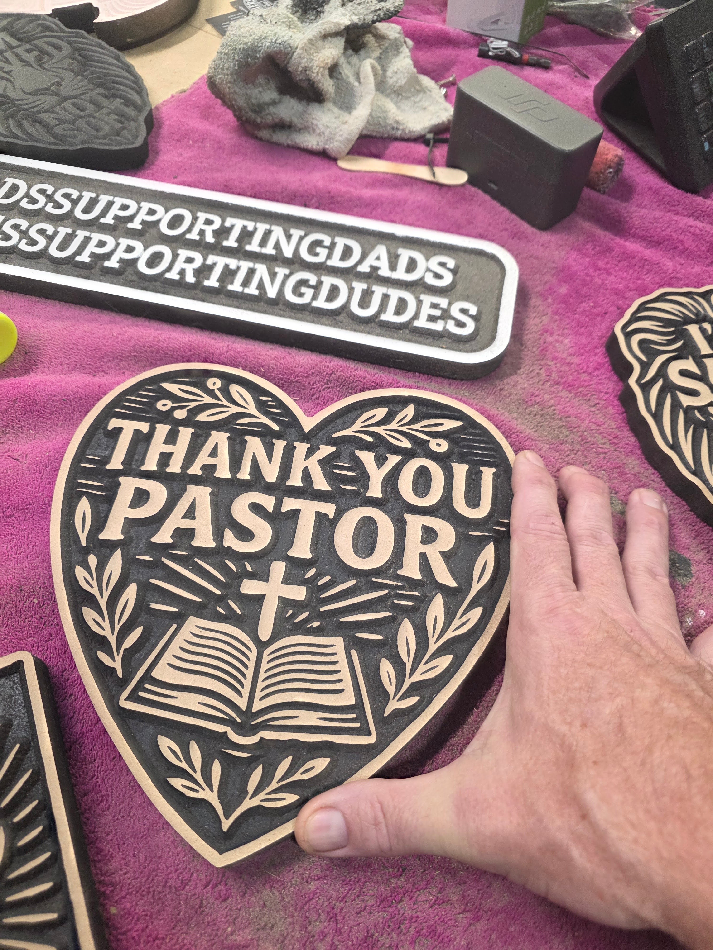 “Thank You Pastor” Heart Carving – 8” Handmade Christian Gift