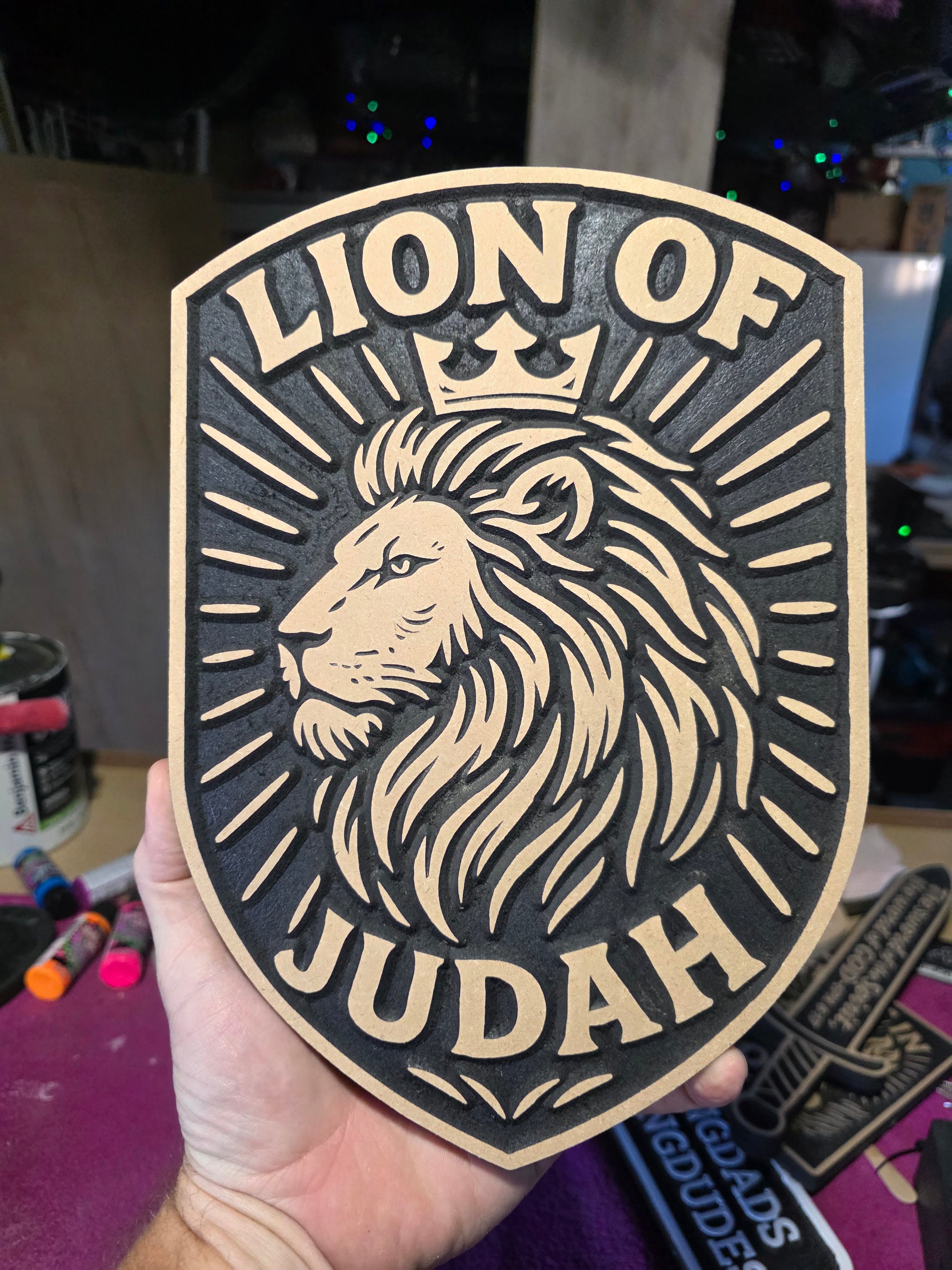 Large Lion of Judah Wall Plaque – 11.5” Bold MDF Shield | Handcrafted Christian Decor
