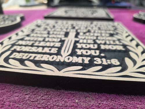 Deuteronomy 31:6 Wood Carving – Be Strong and Courageous | 8"x8" Scripture Plaque
