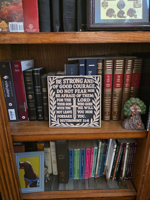 Deuteronomy 31:6 Wood Carving – Be Strong and Courageous | 8"x8" Scripture Plaque