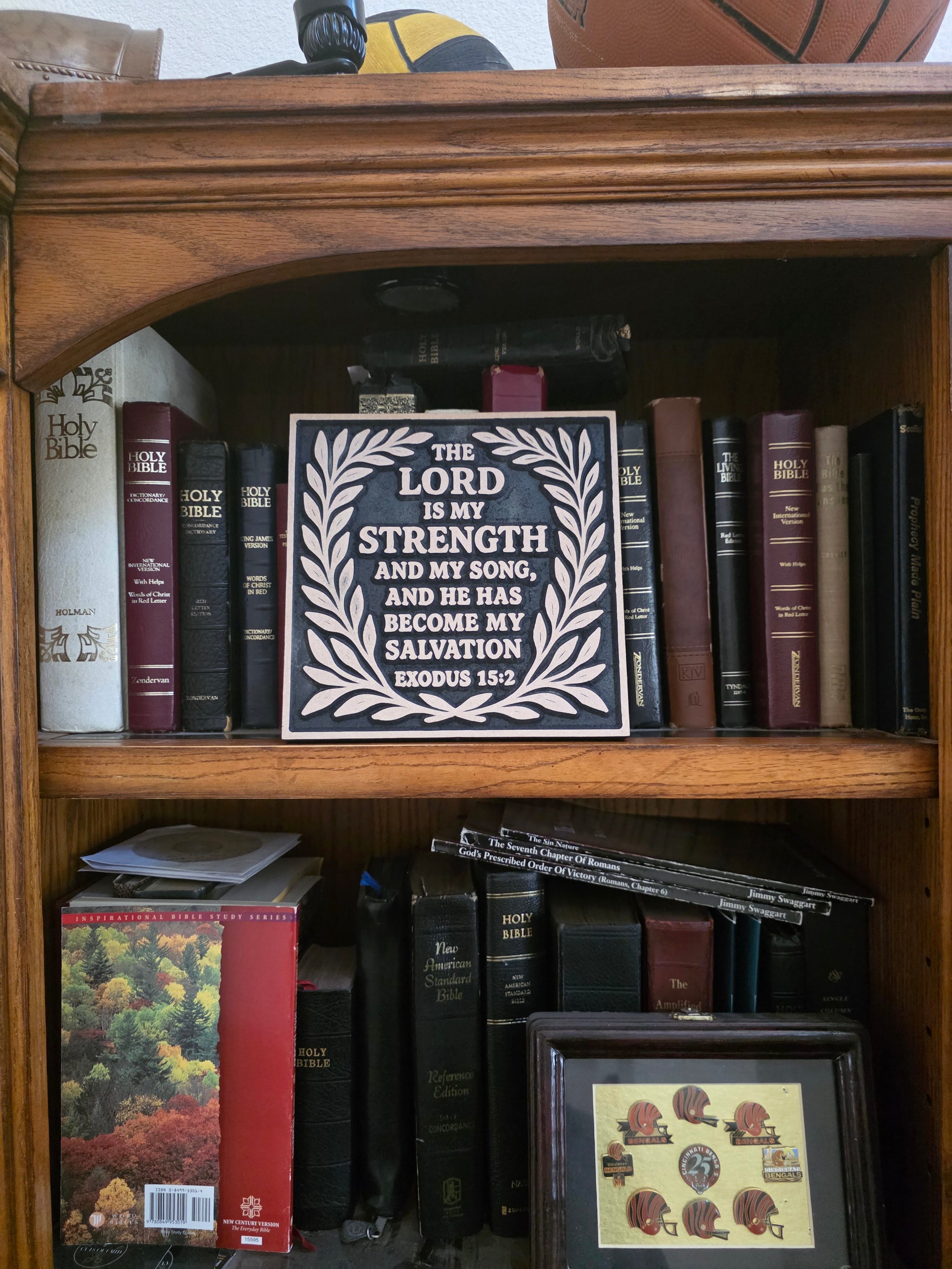 Exodus 15:2 – The Lord Is My Strength Wood Carving | 8"x8" Scripture Wall Art