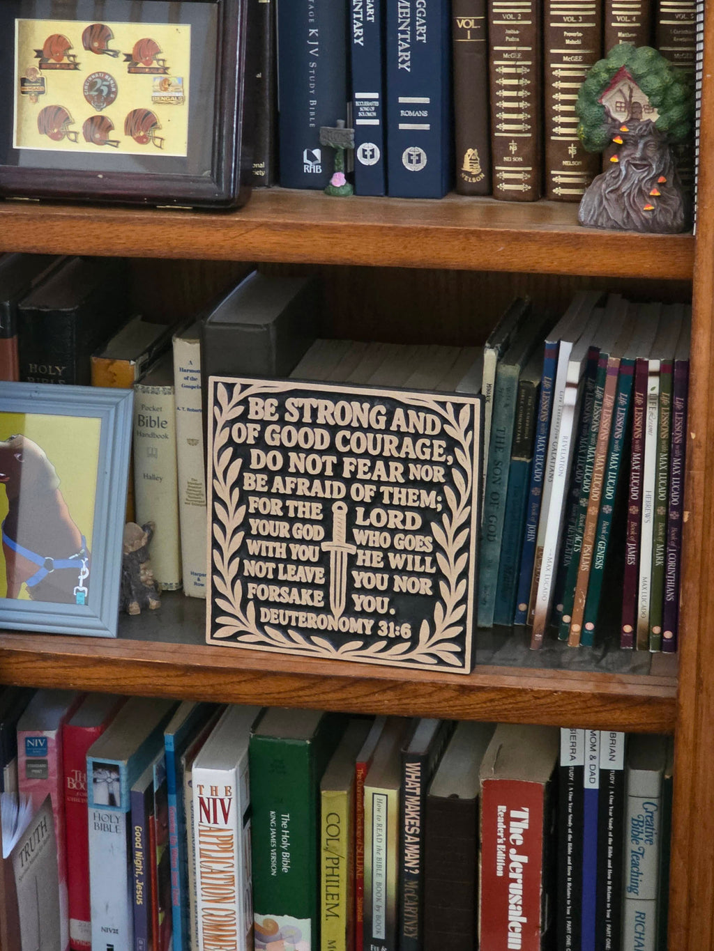 Deuteronomy 31:6 Wood Carving – Be Strong and Courageous | 8"x8" Scripture Plaque