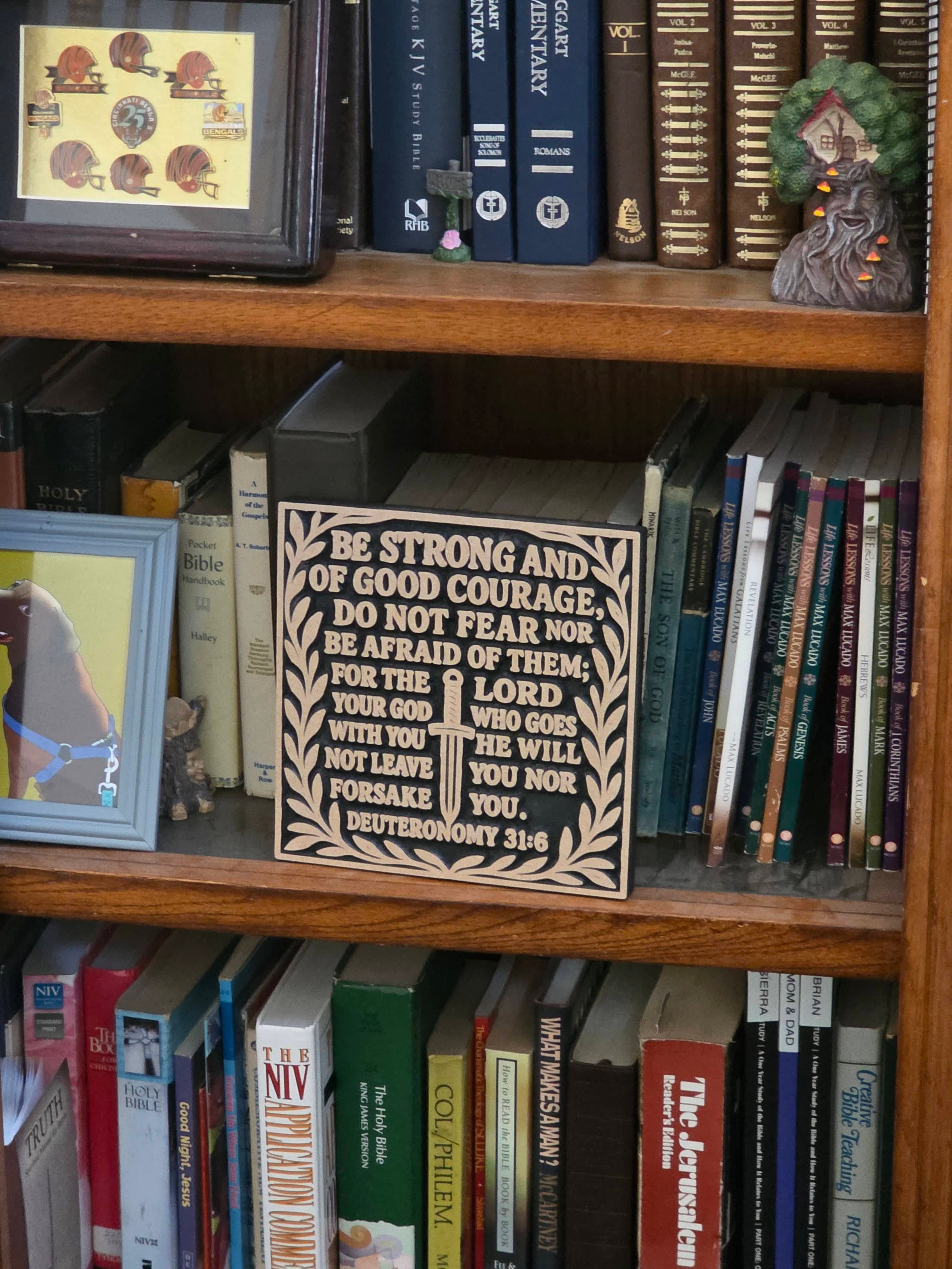 Deuteronomy 31:6 Wood Carving – Be Strong and Courageous | 8"x8" Scripture Plaque
