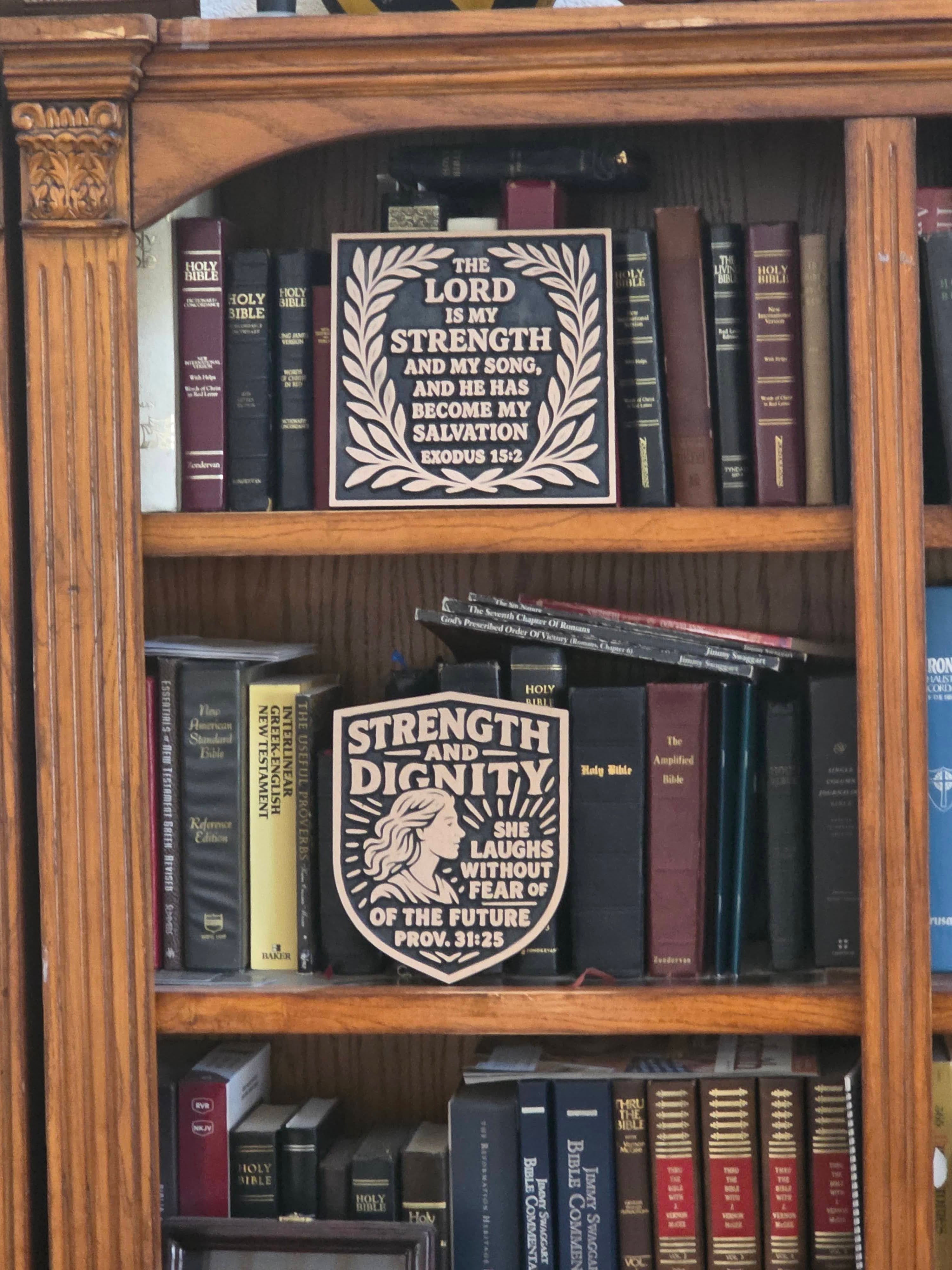 Exodus 15:2 – The Lord Is My Strength Wood Carving | 8"x8" Scripture Wall Art