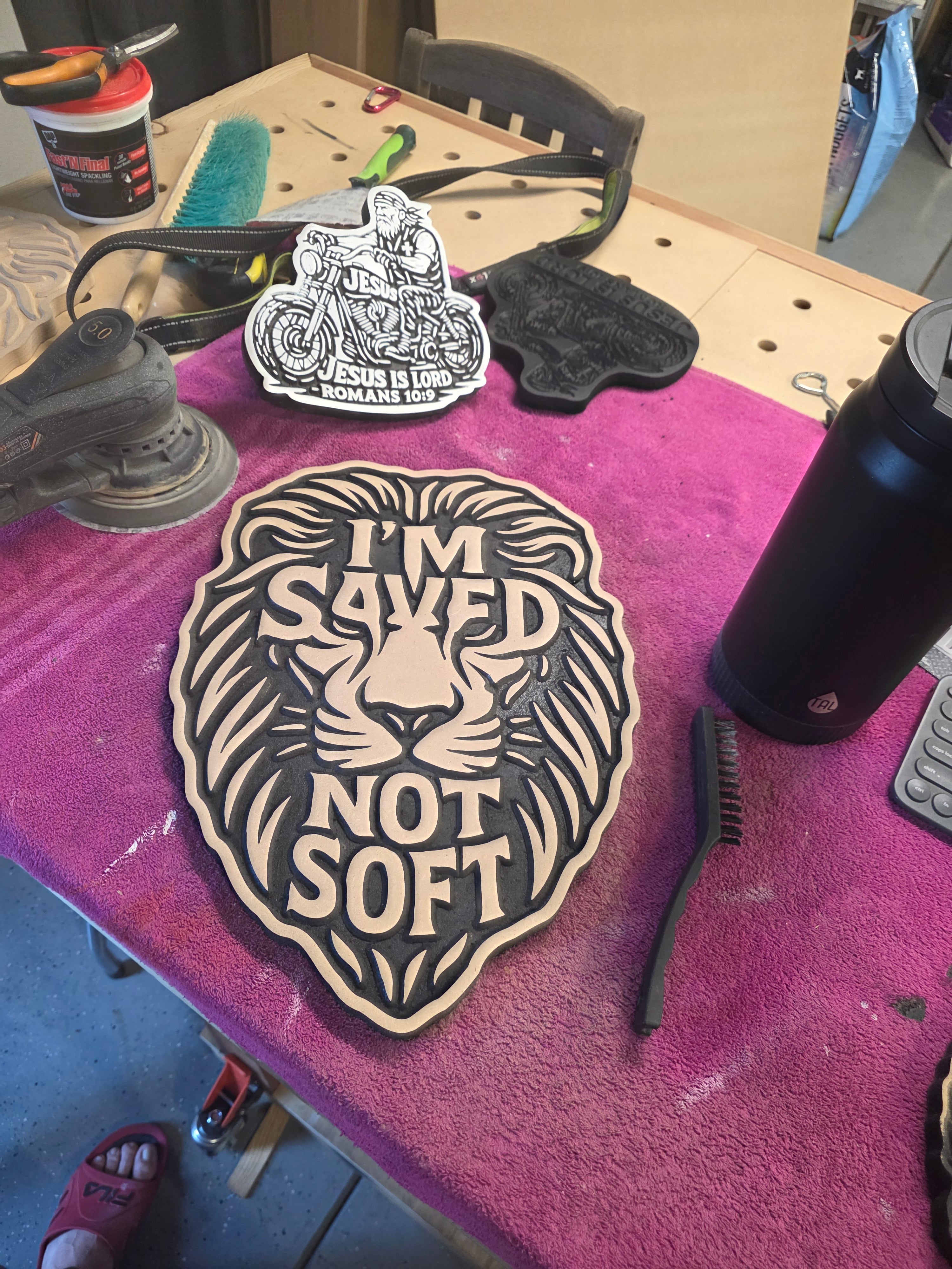 “I’m Saved, Not Soft” – Bold Christian Lion Wall Carving | Statement MDF Decor