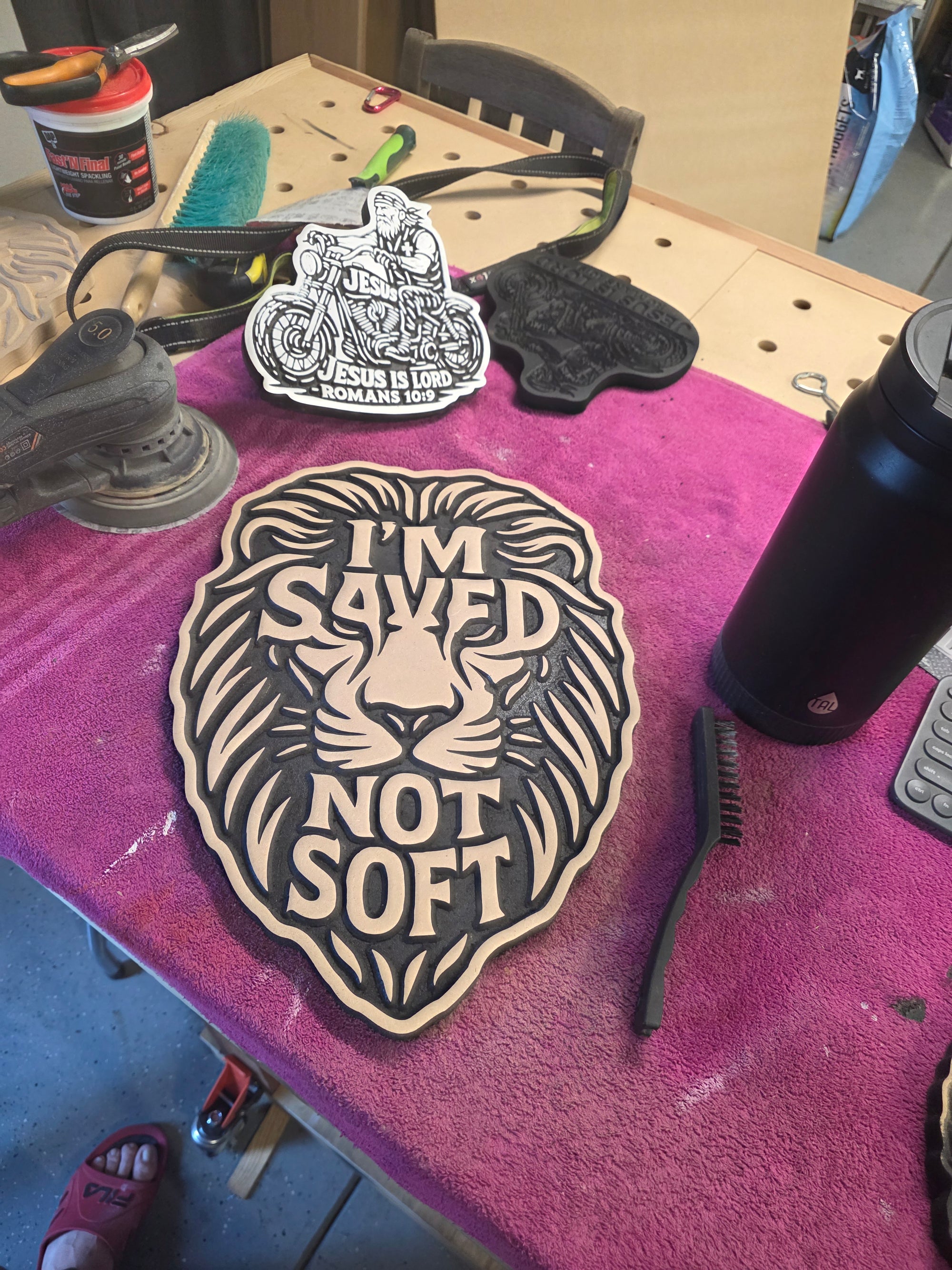 “I’m Saved, Not Soft” – Bold Christian Lion Wall Carving | Statement MDF Decor